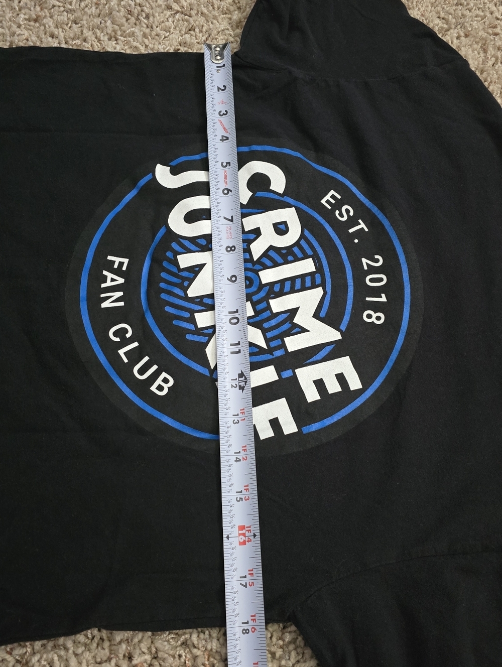 Crime Junkie Fan Club Black Blue And White T-shirt With Front Pocket - Picture 4 of 8